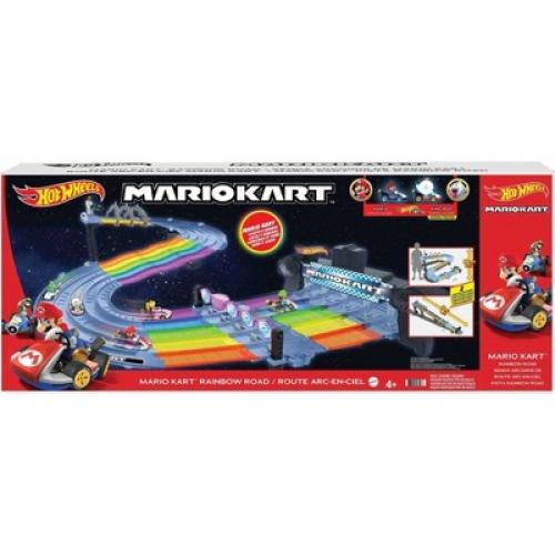 Hot Wheels Nintendo Mario Kart Rainbow Road Raceway Track Set 30 Piece with 2 1:64 Scale Vehicles - Target Exclusive
