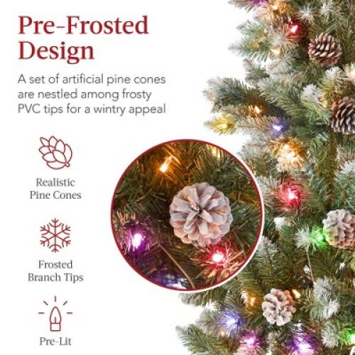 Best Choice Products 4.5ft Pre-Lit Partially Flocked Pencil Christmas Tree w/ 150 2-in-1 Multicolor LED Lights