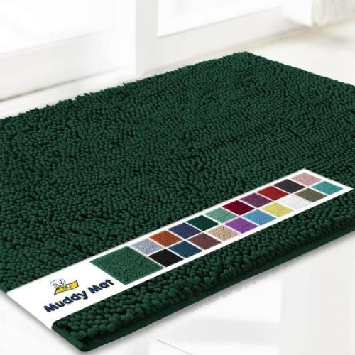 Muddy Mat Highly Absorbent Soft Chenille Door Mat and Pet Rug Non Slip Thick Washable Area and Bath Mat for Indoor & Outdoor-Grey Small 18x28