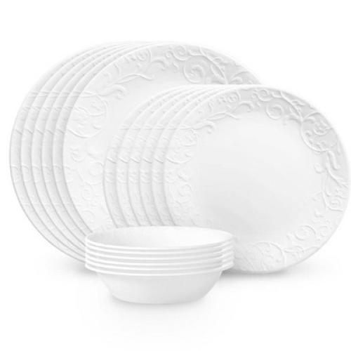 Corelle 18pc Vitrelle Embossed Bella Faenza Dinnerware Set White