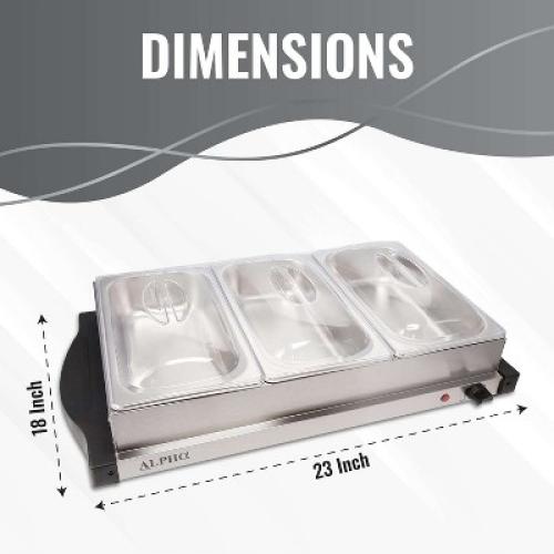 Alpha Living 3x2.5 QT Stainless Steel Electric Food Warmers with Temperature Control for Parties Buffet Premium Catering Supplies