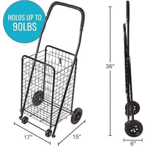 DMI Utility Cart with Wheels, Weighs 7.5 Pounds but holds up to 90 Pounds, Compact and Foldable, Black