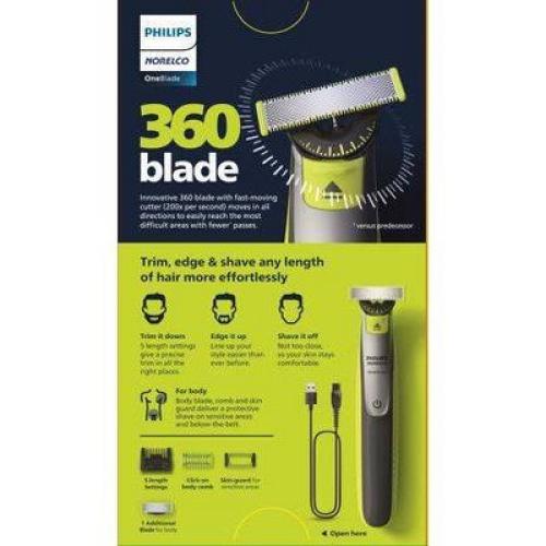 Philips Norelco OneBlade 360 Face & Body Rechargeable Men's Electric Shaver and Trimmer - QP2834/70