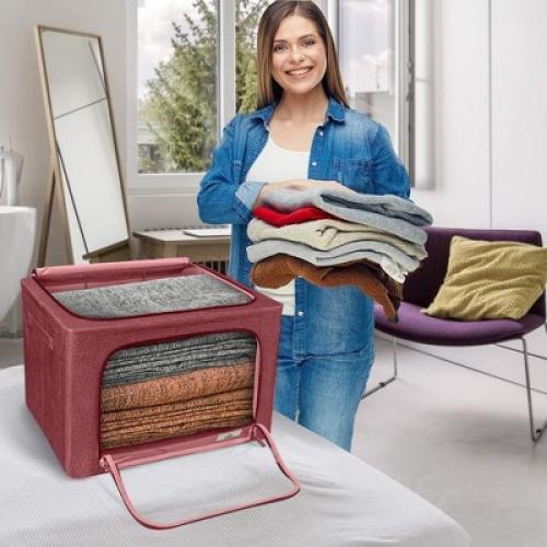 Sorbus Jumbo Foldable Storage Box - Metal Frame, Oxford Fabric with Clear Window & Handles - for Bedding Linen, Clothing & More (Pink)