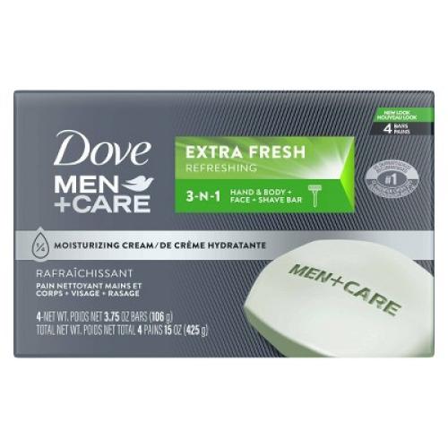 Dove Men Care Extra Fresh Body and Face Bar Soap - 4pk - 3.75oz each