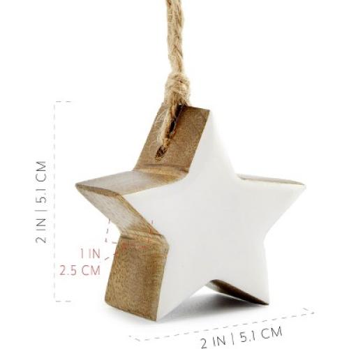 AuldHome Design Enamel Christmas Ornaments 12pk, White; Rustic Farmhouse Wood Tree Decorations, Retro Vintage Style