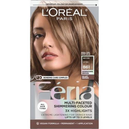 L'Oreal Paris Feria Multi-Faceted Shimmering Color - B61 Hi-Lift Cool Brown - 1 Kit
