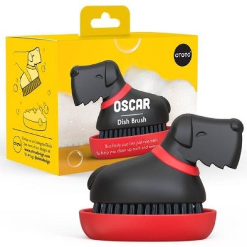 Ototo Holiday Gift Plastic Oscar Dog Dish Brush Kitchen Scrub
