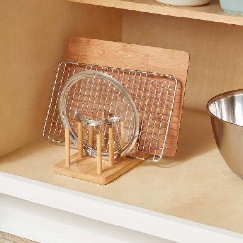 Wood 4 Slot Cutting Board Pan Lid Organizer Yellow - Brightroom™ ‼️one piece is broken ‼️