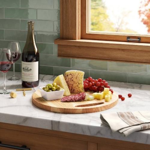 15.98x15.98 Rubberwood Round Serving Platter Brown - Threshold™: Meat & Cheese Platter, Hand Wash, 1 Piece