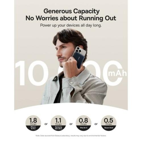 Baseus Nomos Qi2 45W 10000mAh Magnetic Power Bank with Built-In USB-C Cable - Black