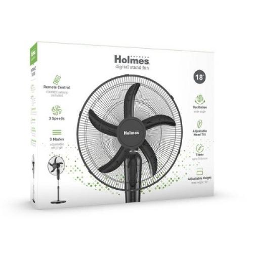 Holmes 18 Digital Oscillating 3 Speed Stand Fan with Remote Control Black