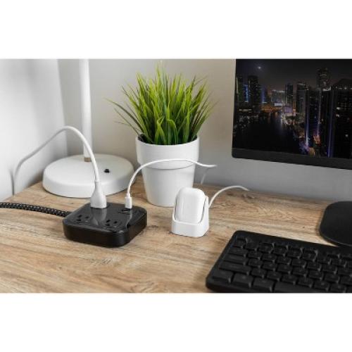 GE 3-Outlet Surge Protector with USB 1 USB-A 1 USB-C 20W Shared 245J 4' Braided Cord Black