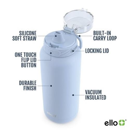 Ello Cooper 32oz Stainless Steel Water Bottle - Light Blue: BPA-Free, Reusable, Hand Wash, Cold Beverages, All Ages MISSING STRAW