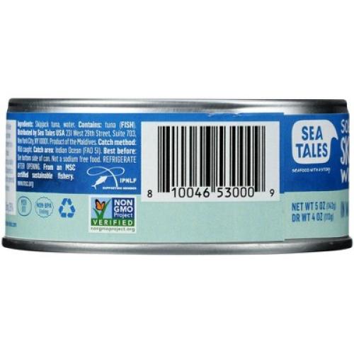 Sea Tales Seafood With A Story Solid Light Skipjack Wild Tuna in Water No Salt Added - Case of 12/5 oz
