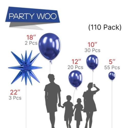 PartyWoo Balloon Arch Kit Navy Blue Starburst Spike 22 Inch 18 12 10 5 Inch 110 pcs