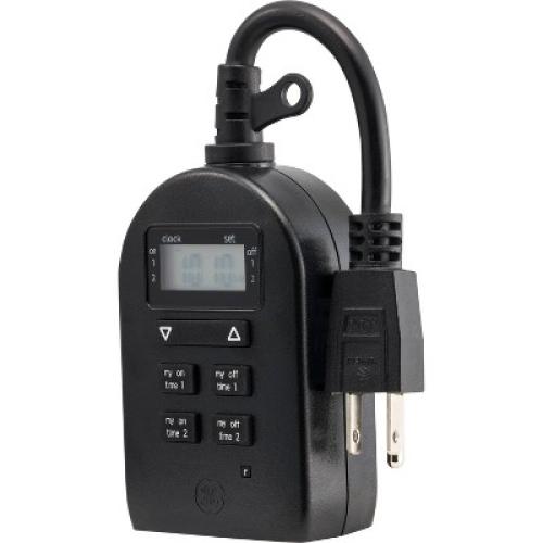 GE myTouchSmart Simple Set Digital Timer Outdoor 1 Grounded Outlet 2 Setting Trigger Plug Black