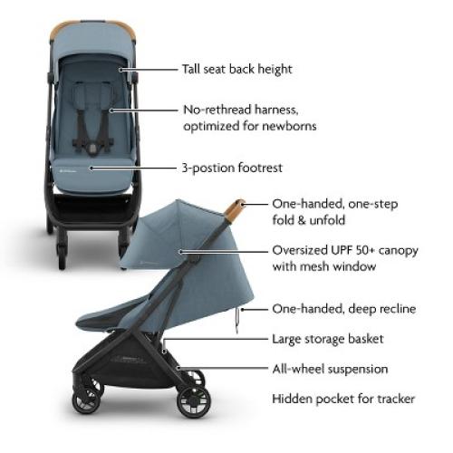 UPPAbaby Minu V3 Lightweight Travel Stroller - Dillan: Flat-Free Tires, Forward Facing Seat, Folds for Easy Transport