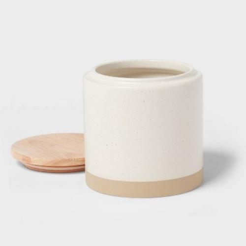 Camwood Collection Medium Stoneware Canister with Wood Lid Cream - Threshold™