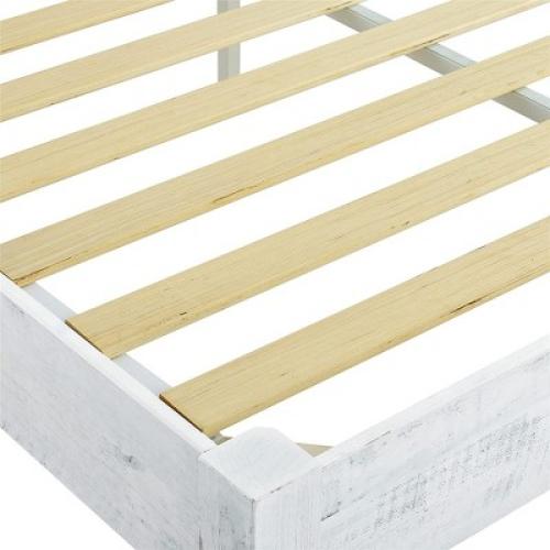 MUSEHOMEINC BF1002WF 12 Inch Tall Easy Assembly Solid Pine Wood Rustic Platform Bed Frame with Wooden Slat Support, Whitewashed, Full