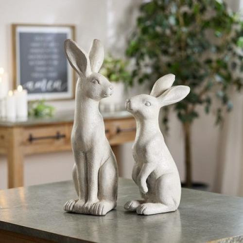 DAMAGE TO EAR AND CHIPED PAINT Melrose Natural Stone Rabbit Statue (Set of 2)