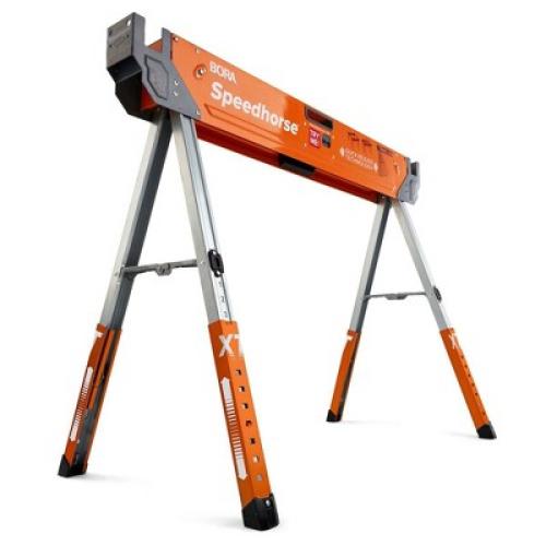 Bora Tool PM-4550 Speedhorse XT Portable Heavy Duty Metal Sawhorse with Independently Adjustable Legs, Pre Drilled Top, and End Slots, Orange