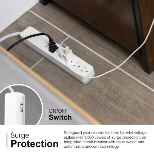GE 6-Outlet Surge Protector 1560J 10' Braided Cord White
