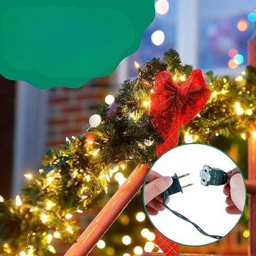 White 10ft PREXTEX 10 Feet Christmas String Lights with Green Wire - 50 Lights, Clear