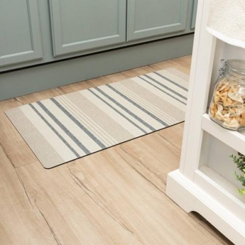 20 x 40 Low Profile Charmed Manor Patterned Polyurethane Kitchen Mat with Foam Rubber Backing Neutral Stripe - Threshold™