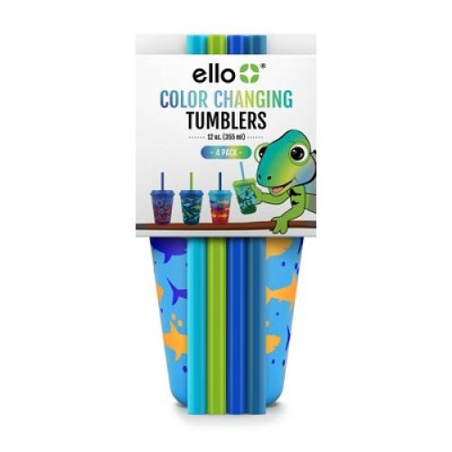 Ello 12oz 4pk Plastic Chameleon Color Changing Cups with Twist on Lids Blue