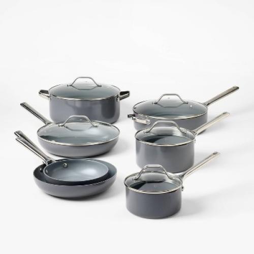 5qt Nonstick Ceramic Coated Aluminum Saute Pan Dark Gray - Figmint™