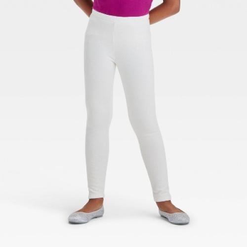 Size S Girls' Cozy Sparkle Leggings - Cat & Jack ? Cream Sparkle