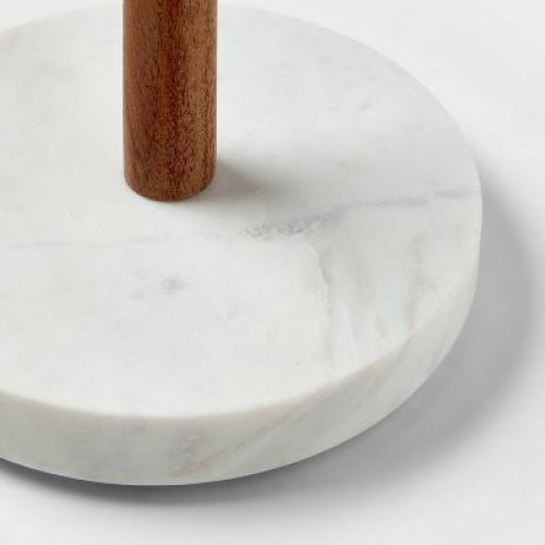 (top Marble stopper broken off)Marble Paper Towel Holder - Threshold™: Freestanding Off-White Kitchen Towel Holder, Wood & Marble, 13.25 Height