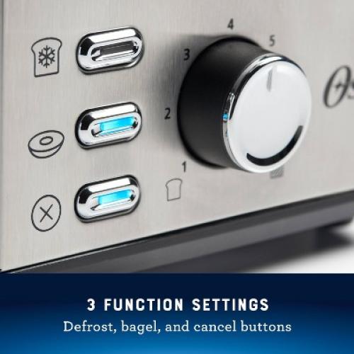 Oster 2-Slice Toaster Stainless Steel With Extra-Wide Slots: Reheat & Bagel Functions, 800W, Spot Clean