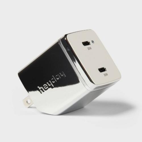 Dual Port USB-C 40W Wall Charger - heyday™ Chrome: Short Circuit Protection Adapter