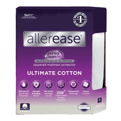 Allerease King Ultimate Cotton Waterproof Allergen and Bedbug Barrier Zippered Mattress Protector: Hypoallergenic, Fits 17 Depth