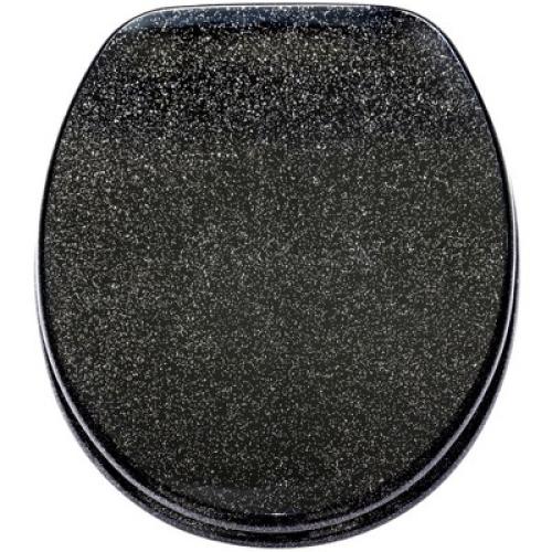 Sanilo Round Molded Wood Toilet Seat with No Slam, Slow, Soft Close Lid, Stainless Steel Hinges, Unique Fun Decorative Design, Glittering Black