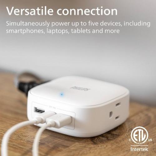 Philips Desktop Charging Station 2 USB-A 1 USB-C 2 Outlet 5ft Cord - White
