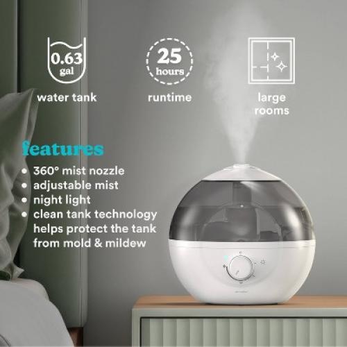 HoMedics Top-Fill Easy to Clean Ultrasonic Cool Mist Humidifier with Night Light and Aromatherapy: 300-500 sq. ft., No Filter Needed, 30-Hour Run Time