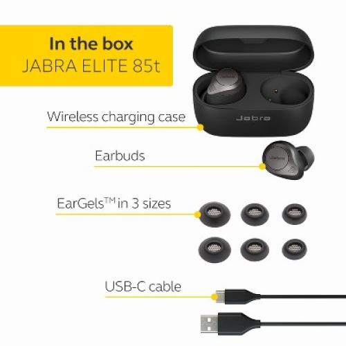 Jabra Elite 85t True Wireless Bluetooth Noise Cancelling Earbuds, Titanium Black