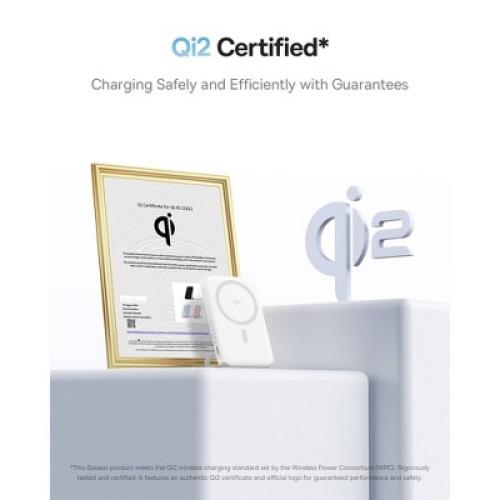 Color White Baseus PicoGo 5000mAh Qi2 Slim Magnetic Bracket Wireless Power Bank - White
