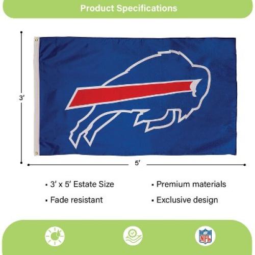 Blue and Red 3x5 Evergreen Buffalo Bills 3' x 5' Indoor Outdoor Flag for Home Apartment Dorm Rooms
