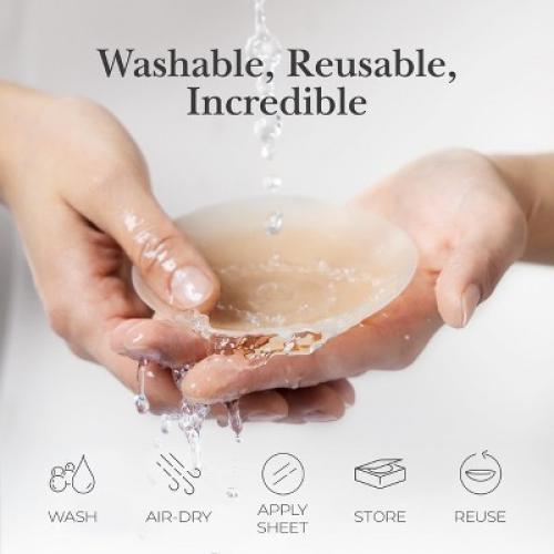 Nippies Nipple Cover - Sticky Adhesive Silicone Nipple Pasties - Reusable Pasty Nipple Covers for Women with Travel Box, Crème, Small, Original