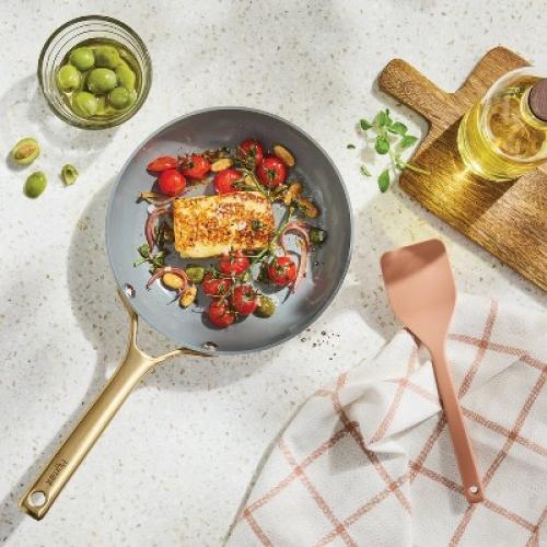 8 Nonstick Ceramic Coated Aluminum Frying Pan With Champagne Handle Cream - Figmint™