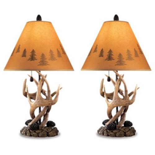 Set of 2 Derek Poly Table Lamps Brown - Signature Design by Ashley: Rustic Style, UL Listed