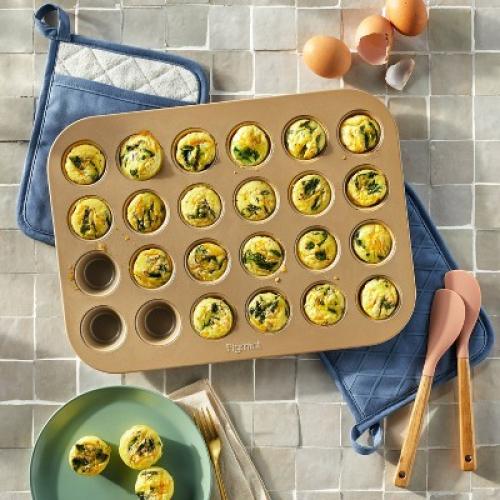 24ct Nonstick Aluminized Steel Mini Muffin Baking Pan Gold - Figmint™