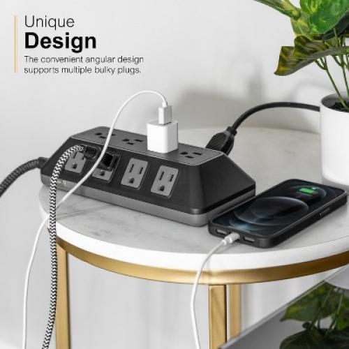Size 8 ft GE 12-Outlet Surge Protector 3540J 8' Braided Cord Black/Gray: Extension Cord, Outlet Extender, Multiple Plug-in Outlets