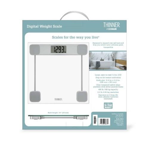Clear Glass Weight Scale Silver - Thinner: Digital Bathroom Scale with LCD Display, 400 lb Capacity