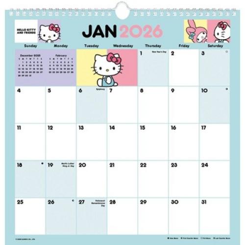 Trends International 2026 Hello Kitty and Friends Spiral 12x12.25 Wall Calendar