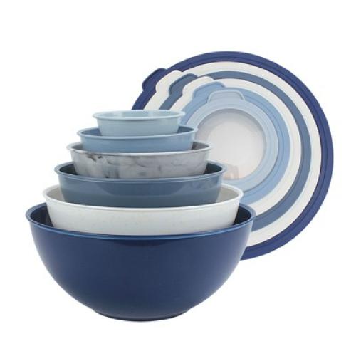 Set of 12 Color Blue and White COOK WITH COLOR Mixing Bowls with Lids 12 Piece Set BLUE & WHITE